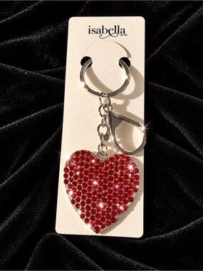 Isabella  Red Crystal Heart Key Ring with Silver Hardware